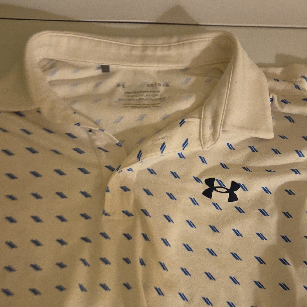 Under Armour Men's Cream and Blue Polo Shirt